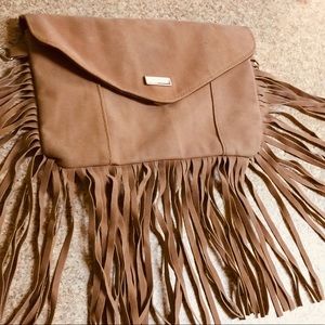 NEW Light Brown Caramel Clutch Purse With Fringy